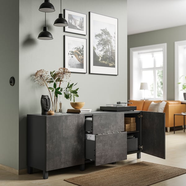 BESTÅ storage combination with drawers, dark grey/Kallviken/Stubbarp dark grey, 180x42x74 cm