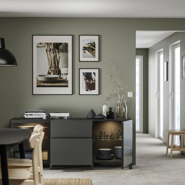 BESTÅ - BESTÅ Storage combination with drawers, dark grey Lappviken/Stubbarp/Fällsvik anthracite, 180x42x74 cm