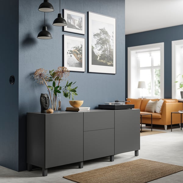 BESTÅ - BESTÅ Storage combination with drawers, dark grey/Lappviken/Stubbarp dark grey, 180x42x74 cm