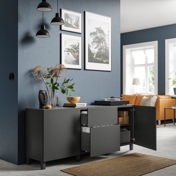 BESTÅ - BESTÅ Storage combination with drawers, dark grey/Lappviken/Stubbarp dark grey, 180x42x74 cm