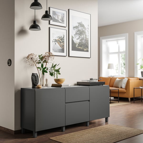 BESTÅ - BESTÅ Storage combination with drawers, dark grey/Västerviken/Stubbarp dark grey, 180x42x74 cm