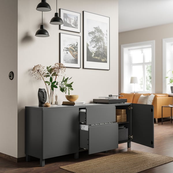 BESTÅ - BESTÅ Storage combination with drawers, dark grey/Västerviken/Stubbarp dark grey, 180x42x74 cm