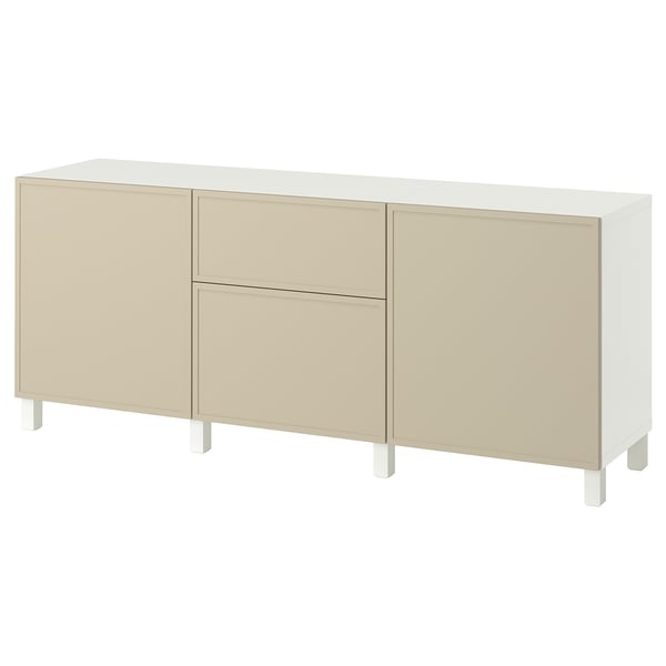 BESTÅ furniture with drawers, Krukmakare beige/Stubbarp white, 180x42x74 cm