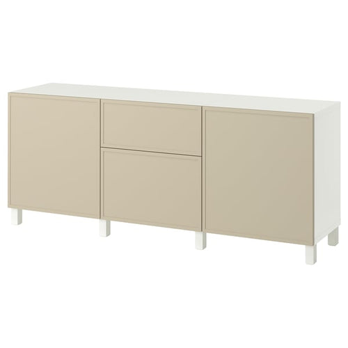 BESTÅ storage combination with drawers, Krukmakare beige/Stubbarp white, 180x42x74 cm