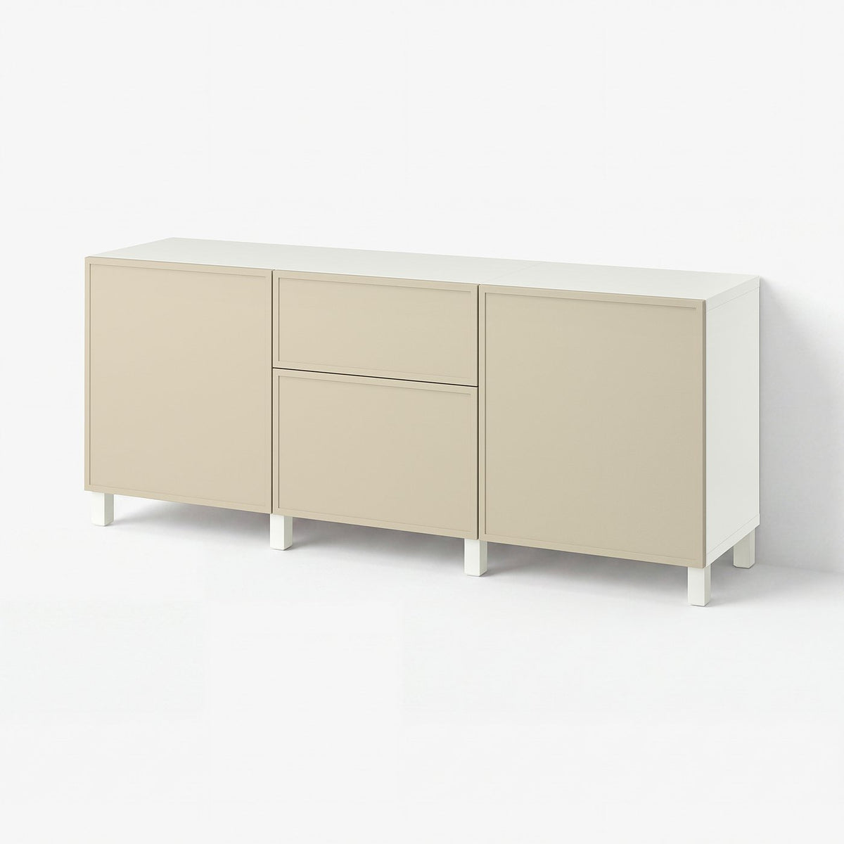 BESTÅ storage combination with drawers, Krukmakare beige/Stubbarp white, 180x42x74 cm