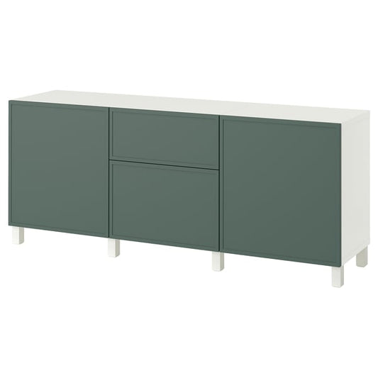 BESTÅ furniture with drawers, Krukmakare dark gray-green/Stubbarp white, 180x42x74 cm