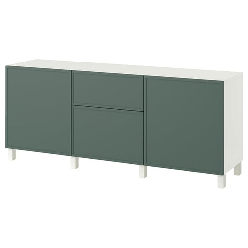 BESTÅ storage combination with drawers, Krukmakare dark grey-green/Stubbarp white, 180x42x74 cm