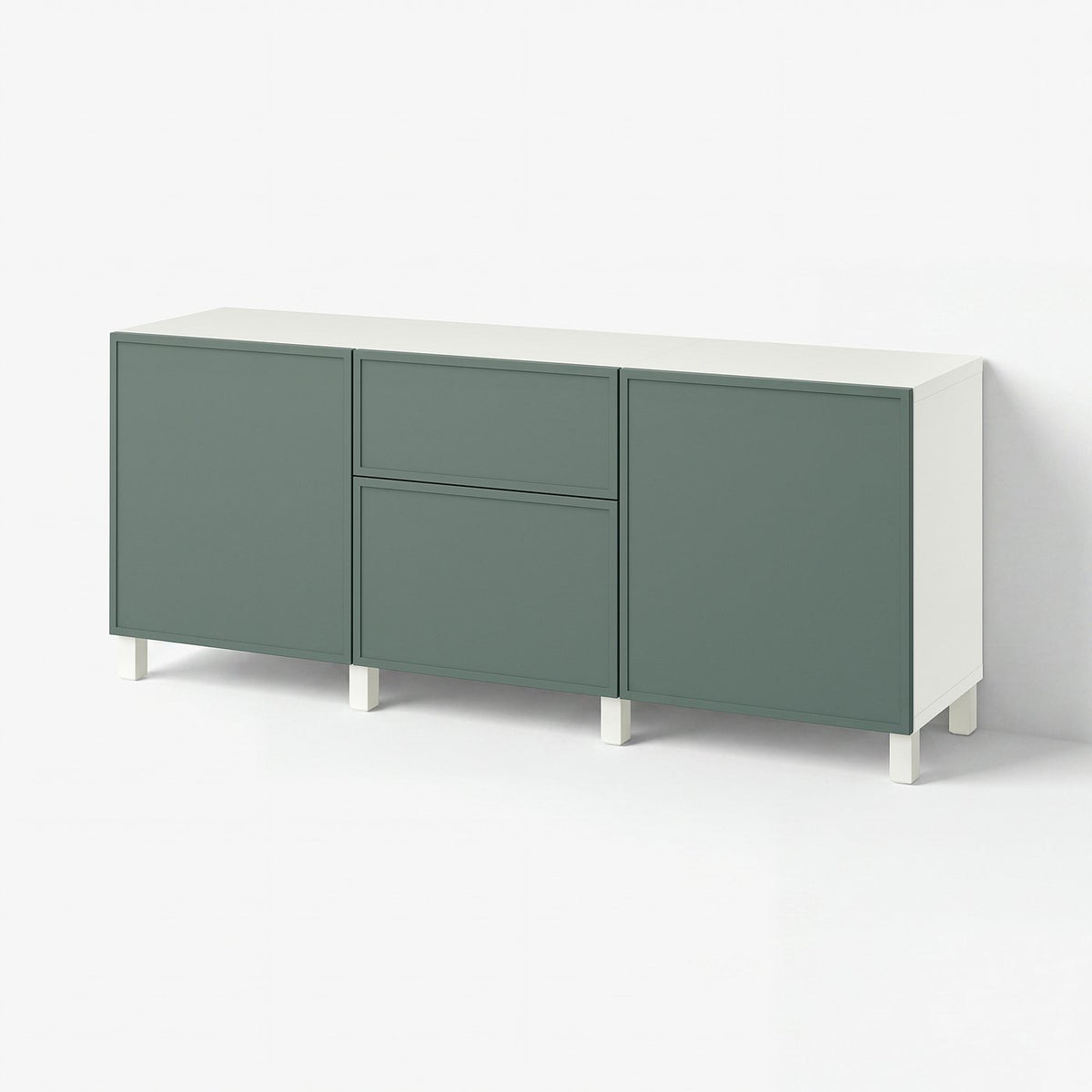 BESTÅ storage combination with drawers, Krukmakare dark grey-green/Stubbarp white, 180x42x74 cm