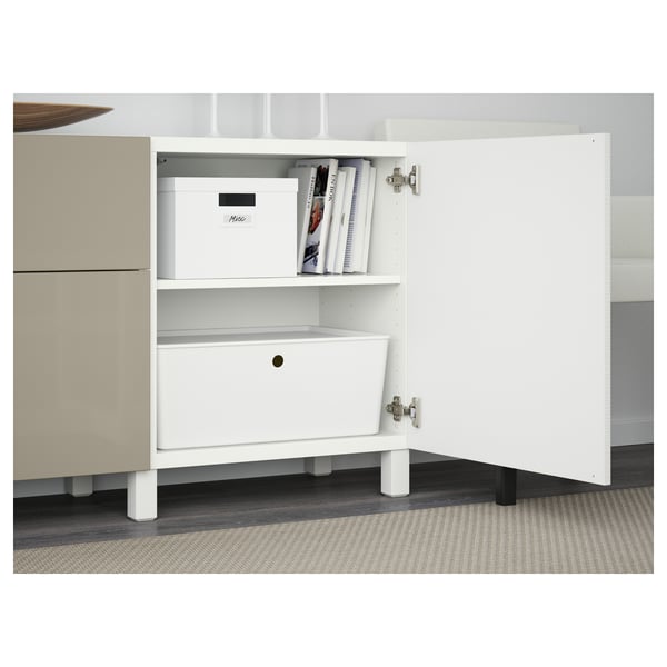 BESTÅ storage combination with drawers, Laxviken white/Selsviken high-gloss/beige, 180x42x74 cm