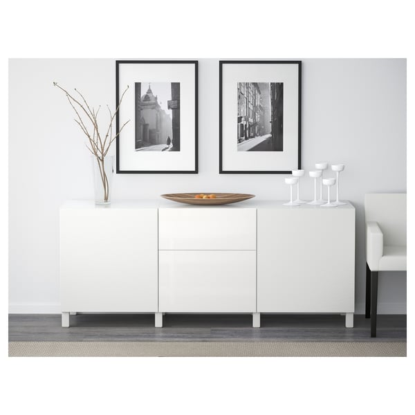 BESTÅ - BESTÅ Storage combination with drawers, Laxviken white/Selsviken high-gloss/white, 180x42x74 cm
