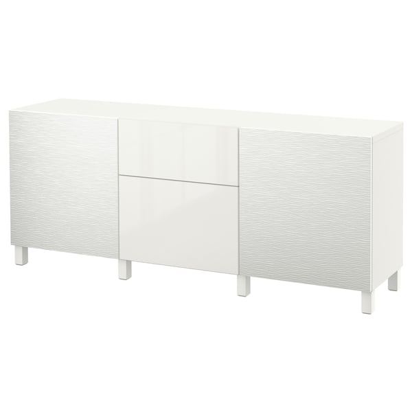BESTÅ - BESTÅ Storage combination with drawers, Laxviken white/Selsviken high-gloss/white, 180x42x74 cm