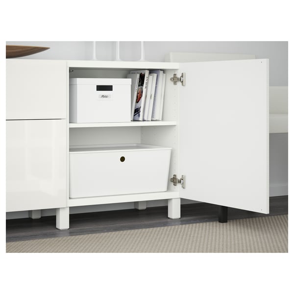 BESTÅ - BESTÅ Storage combination with drawers, Laxviken white/Selsviken high-gloss/white, 180x42x74 cm