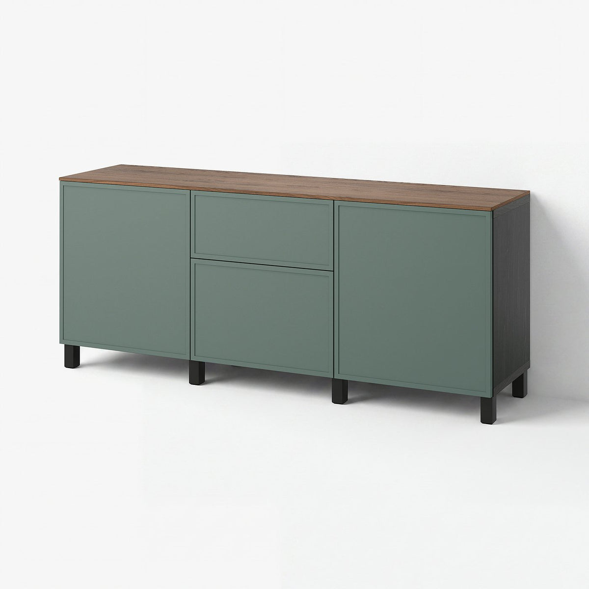 BESTÅ storage combination with drawers, black-brown Krukmakare/dark grey-green walnut effect, 180x42x75 cm