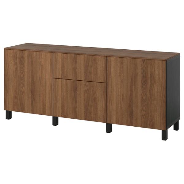 BESTÅ furniture with drawers, brown-black/Lappviken/Stubbarp walnut effect, 180x42x75 cm