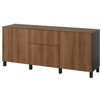 BESTÅ storage combination with drawers, black-brown/Lappviken/Stubbarp walnut effect, 180x42x75 cm