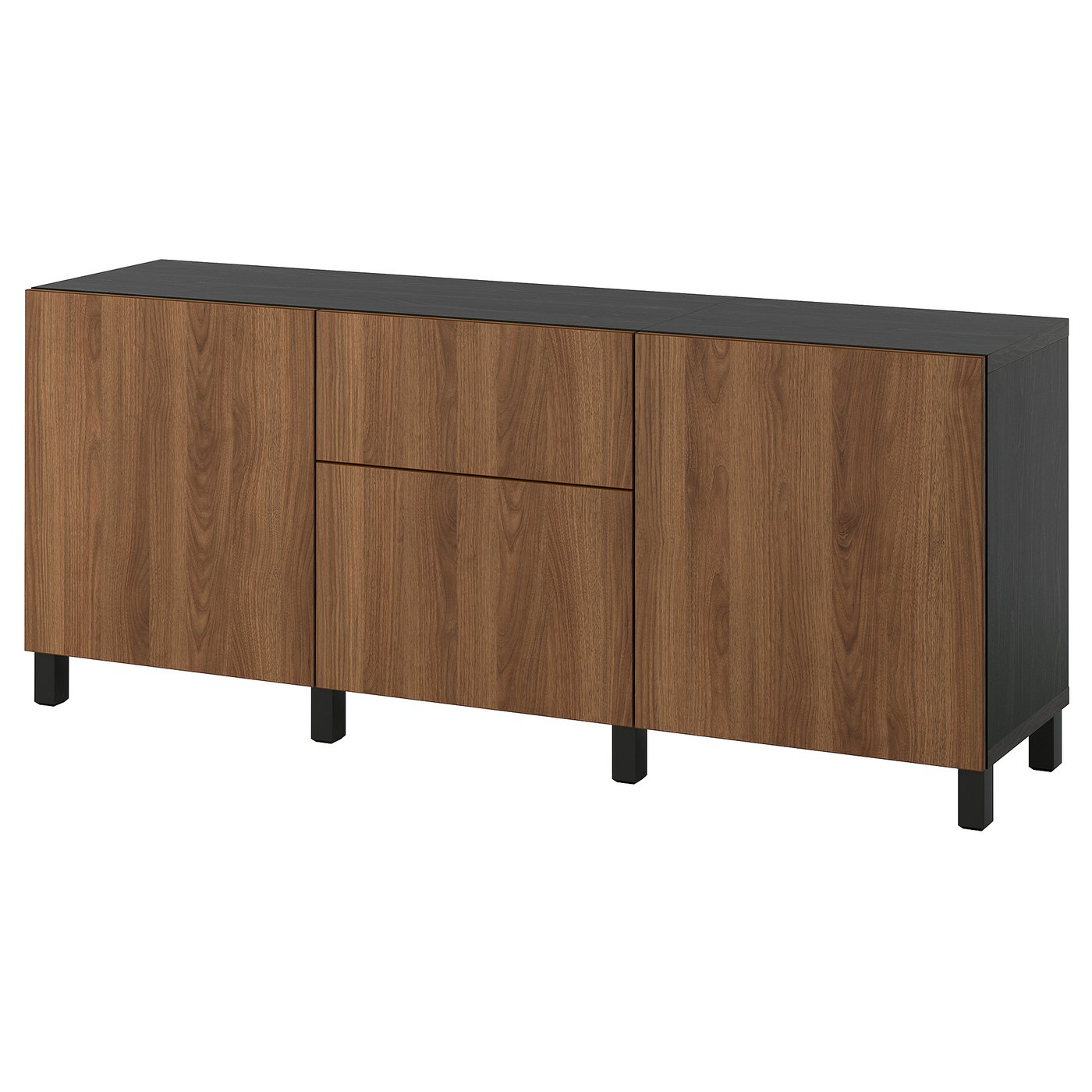 BESTÅ storage combination with drawers, black-brown/Lappviken/Stubbarp walnut effect, 180x74x42 cm