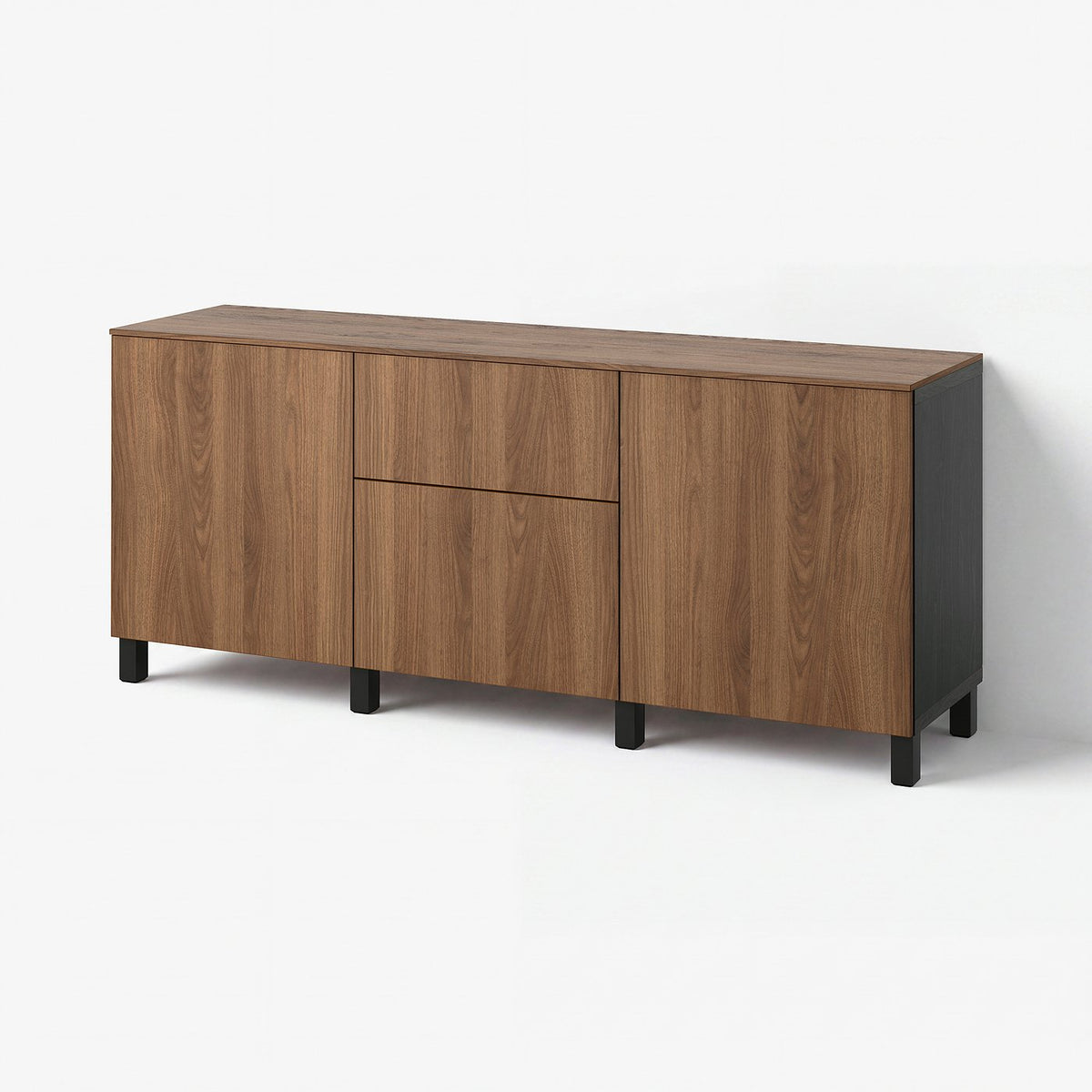 BESTÅ storage combination with drawers, black-brown/Lappviken/Stubbarp walnut effect, 180x42x75 cm