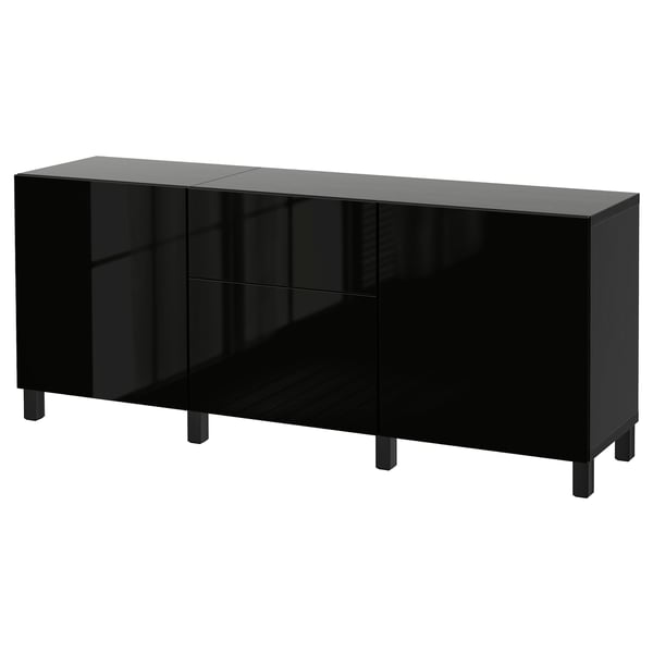 BESTÅ storage combination with drawers, black-brown/Selsviken/Stubbarp high-gloss/black, 180x42x74 cm