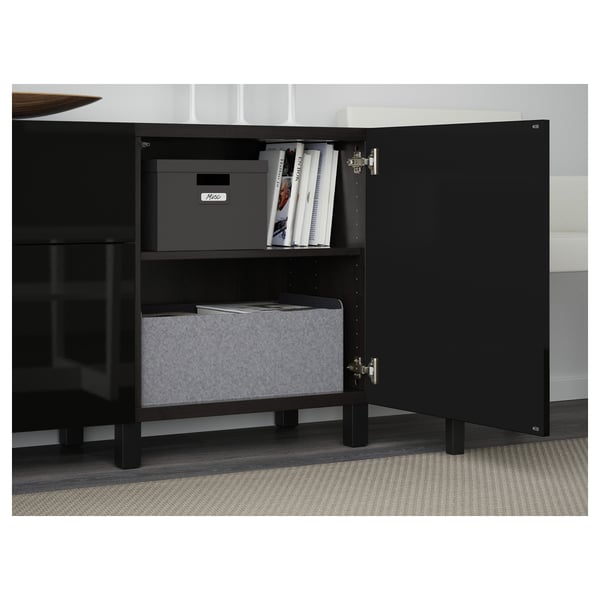 BESTÅ storage combination with drawers, black-brown/Selsviken/Stubbarp high-gloss/black, 180x42x74 cm