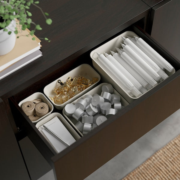 BESTÅ - Storage combination with drawers, black-brown/Selsviken/Stubbarp high-gloss/black, 180x42x74 cm