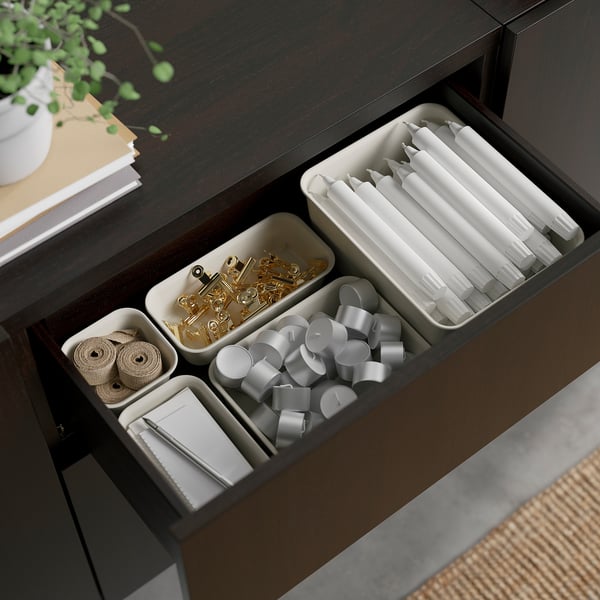 BESTÅ storage combination with drawers, black-brown/Selsviken/Stubbarp high-gloss/black, 180x42x74 cm