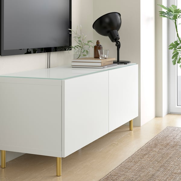 BESTÅ - BESTÅ Top panel for TV, glass white/light green, 120x40 cm