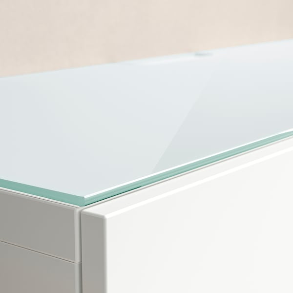 BESTÅ - Top panel for TV, glass white/light green, 120x40 cm