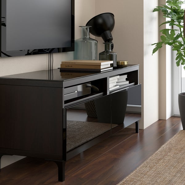 BESTÅ top panel for TV, glass black, 120x40 cm