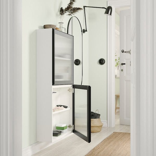 Ikea BESTÅ - Wall cabinet with 2 doors, white/Fällsvik anthracite, 60x22x128 cm