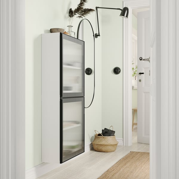 BESTÅ wall cabinet with 2 doors, white/Fällsvik anthracite, 60x22x128 cm