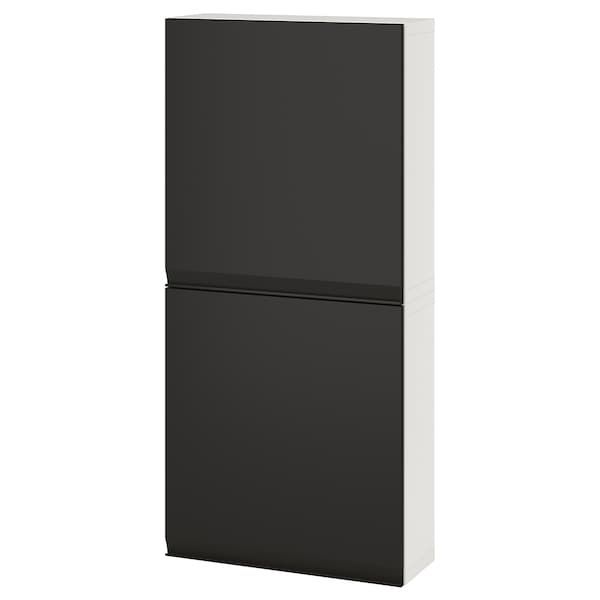 Ikea BESTÅ - Wall cabinet with 2 doors, white/Hammarsmed anthracite, 60x22x128 cm