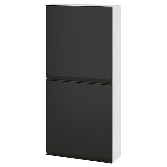 Ikea BESTÅ - Wall cabinet with 2 doors, white/Hammarsmed anthracite, 60x22x128 cm