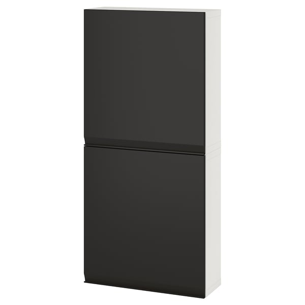 BESTÅ wall cabinet with 2 doors, white/Hammarsmed anthracite, 60x22x128 cm