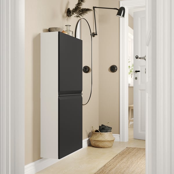 BESTÅ wall cabinet with 2 doors, white/Hammarsmed anthracite, 60x22x128 cm