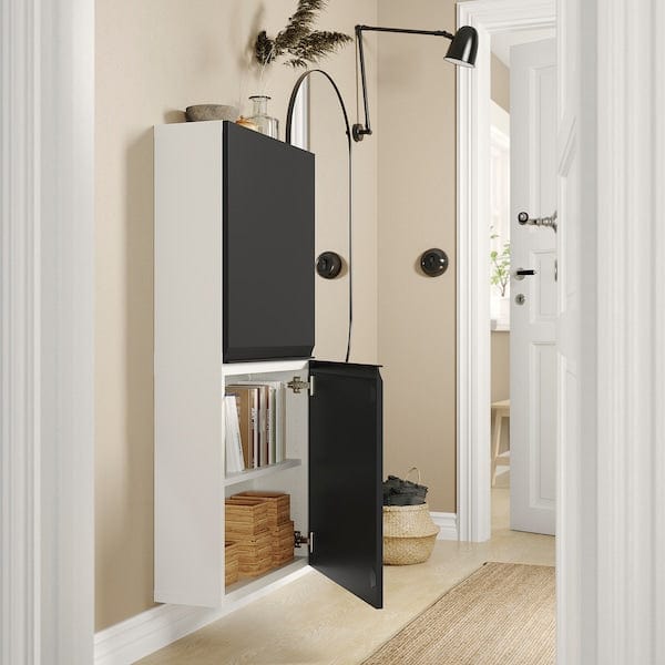 Ikea BESTÅ - Wall cabinet with 2 doors, white/Hammarsmed anthracite, 60x22x128 cm