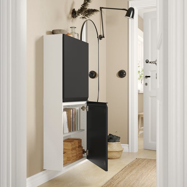 BESTÅ wall cabinet with 2 doors, white/Hammarsmed anthracite, 60x22x128 cm