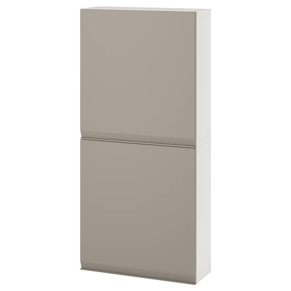 Ikea BESTÅ - Wall cabinet with 2 doors, white/Hammarsmed beige, 60x22x128 cm
