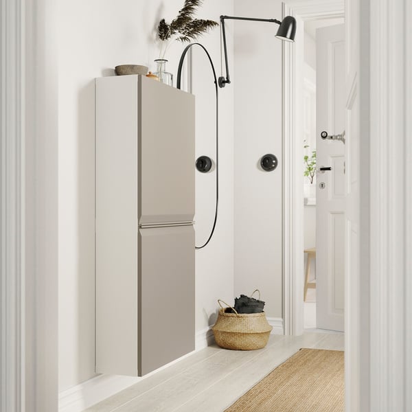 BESTÅ wall cabinet with 2 doors, white/Hammarsmed beige, 60x22x128 cm