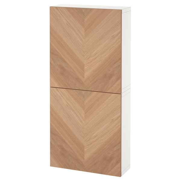 BESTÅ - BESTÅ Wall cabinet with 2 doors, white/Hedeviken oak veneer, 60x22x128 cm