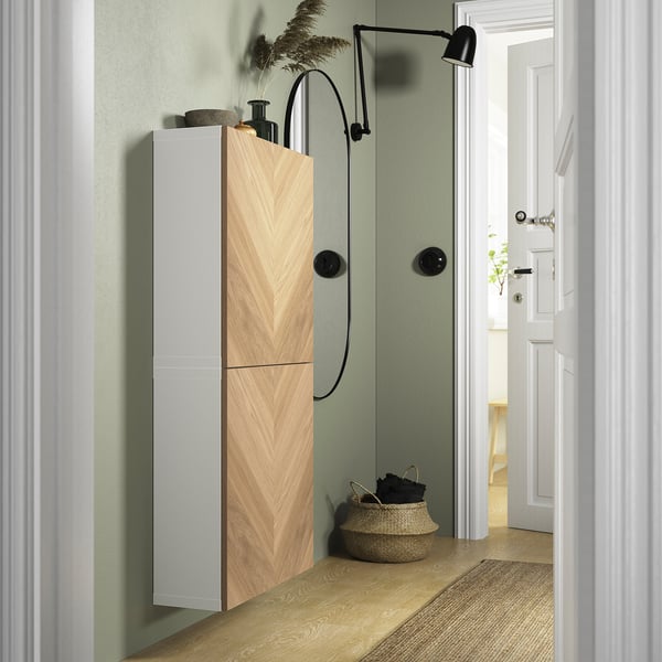 BESTÅ wall cabinet with 2 doors, white/Hedeviken oak veneer, 60x22x128 cm