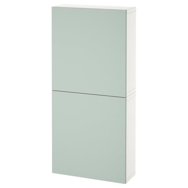 BESTÅ - BESTÅ Wall cabinet with 2 doors, white/Hjortviken pale grey-green, 60x22x128 cm