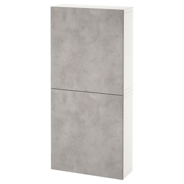BESTÅ - BESTÅ Wall cabinet with 2 doors, white Kallviken/light grey concrete effect, 60x22x128 cm