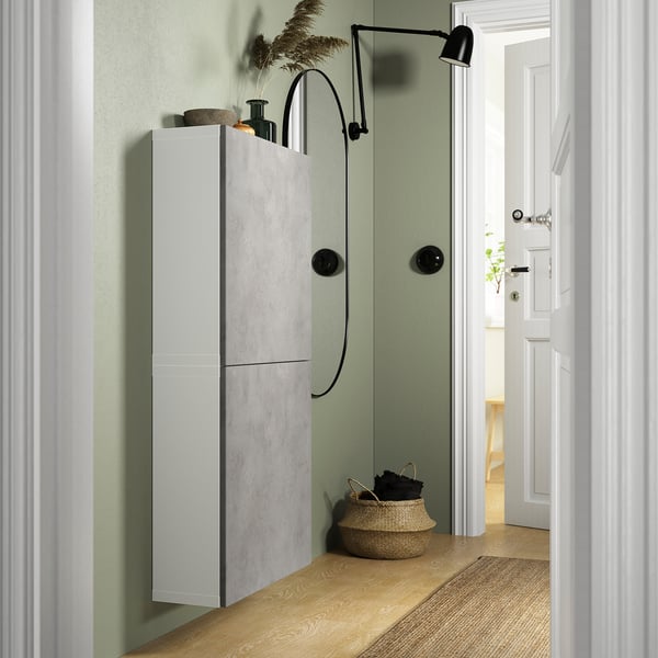 BESTÅ - BESTÅ Wall cabinet with 2 doors, white Kallviken/light grey concrete effect, 60x22x128 cm