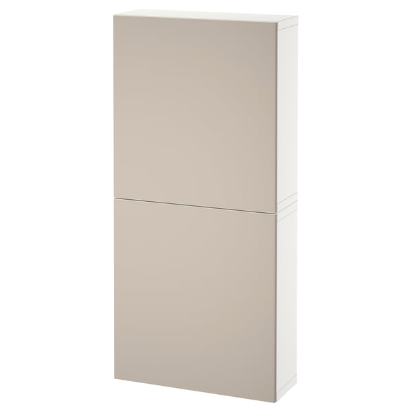 BESTÅ wall cabinet with 2 doors, white/Lappviken light grey-beige, 60x22x128 cm
