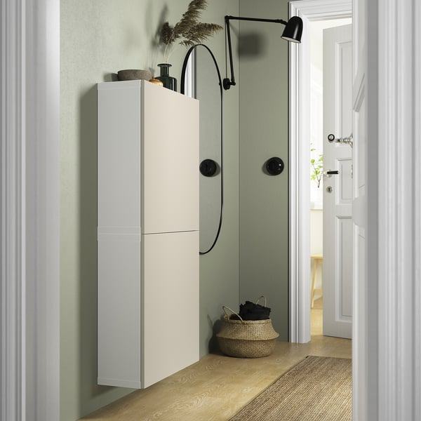 BESTÅ wall cabinet with 2 doors, white/Lappviken light grey-beige, 60x22x128 cm