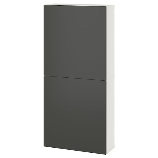 Ikea BESTÅ - Wall cabinet with 2 doors, white/Lappviken dark grey, 60x22x128 cm