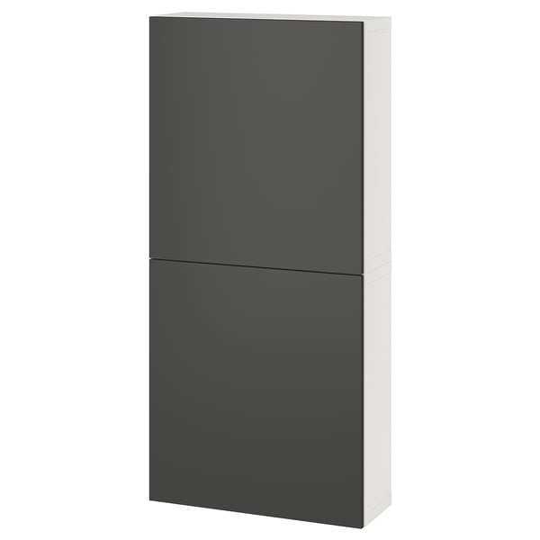 BESTÅ - BESTÅ Wall cabinet with 2 doors, white/Lappviken dark grey, 60x22x128 cm
