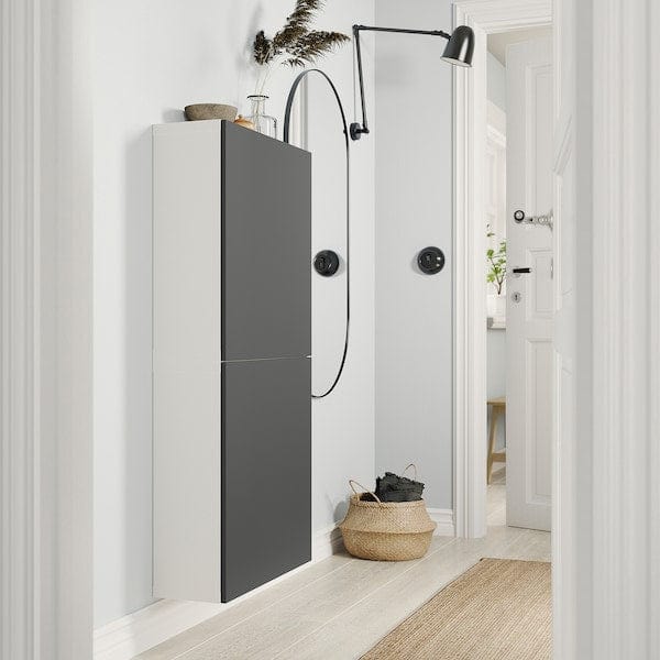 Ikea BESTÅ - Wall cabinet with 2 doors, white/Lappviken dark grey, 60x22x128 cm