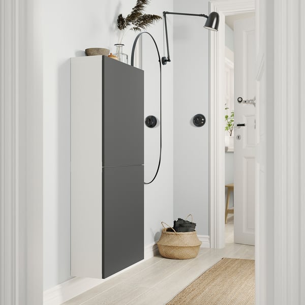 BESTÅ - BESTÅ Wall cabinet with 2 doors, white/Lappviken dark grey, 60x22x128 cm