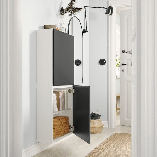 Ikea BESTÅ - Wall cabinet with 2 doors, white/Lappviken dark grey, 60x22x128 cm